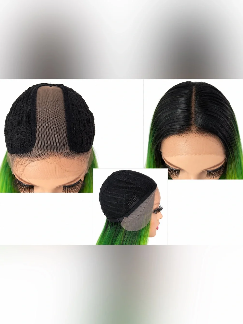 Vibrant Green Ombre Long Straight Women’s Wig middle part 26 inches long